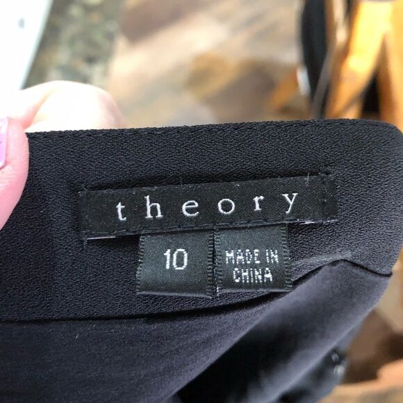 THEORY Gathered Side Crepe Silk Lined BRUNTON Skirt Size 10 Classic Business - Picture 10 of 12